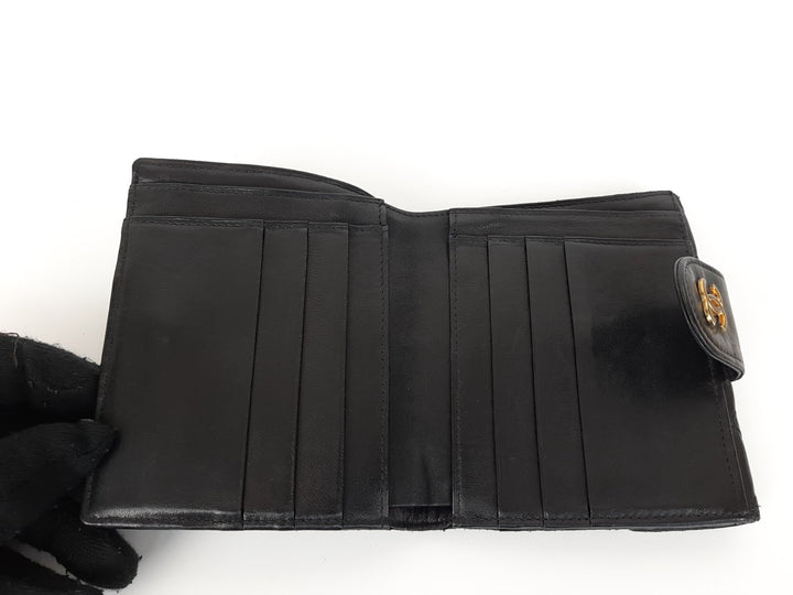 Chanel Bicolore Quilted Leather Folding Wallet Black CC Logo Silver8