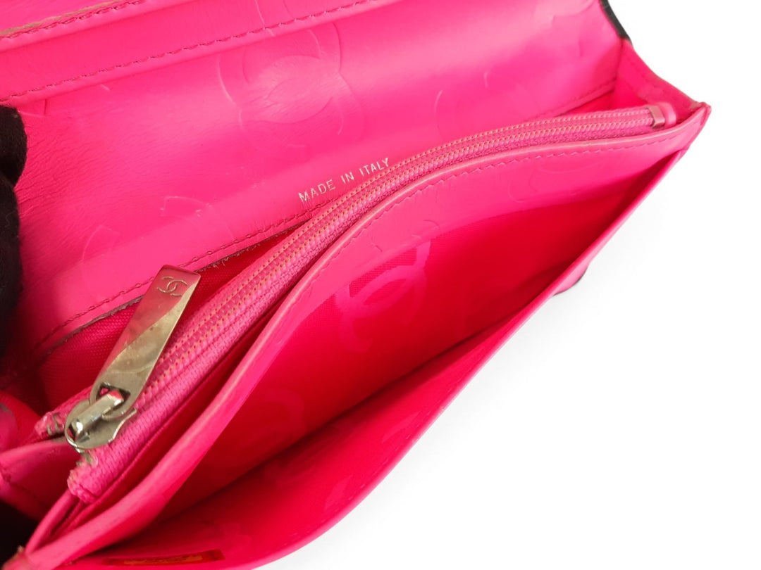 CHANEL Cambon Long Wallet Lambskin White x Black Pink11