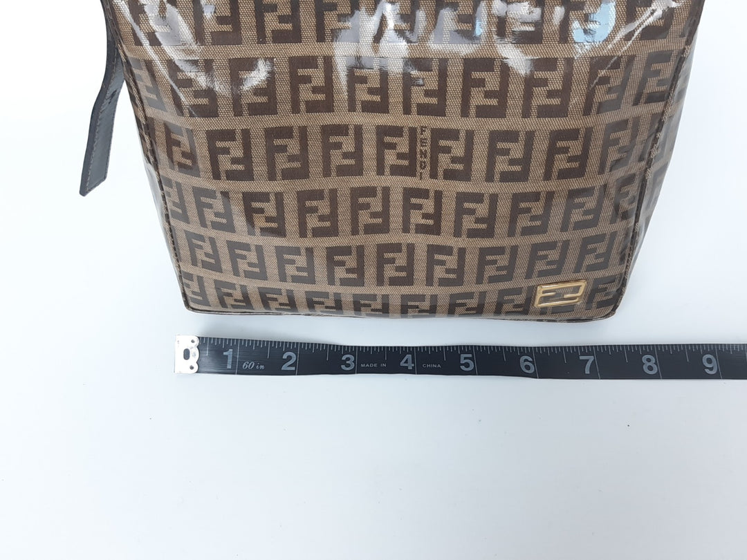 FENDI Zucchino Vinyl PVC Shoulder Bag Brown Mini Pochette FF Monogram9
