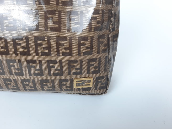 FENDI Zucchino Vinyl PVC Shoulder Bag Brown Mini Pochette FF Monogram2