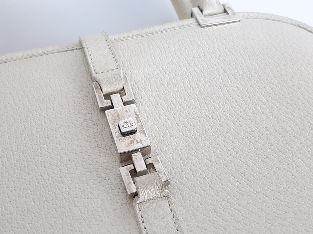 Gucci Jackie GG Canvas Handbag One Shoulder Tote Bag White Silver Hardware8