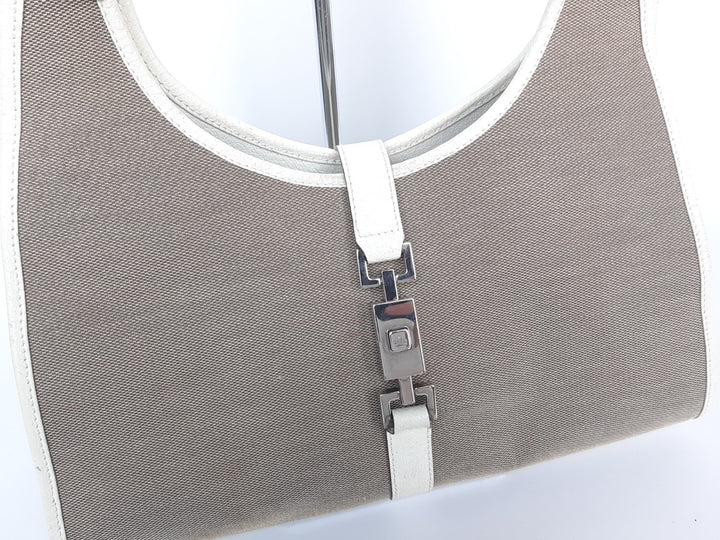 Gucci Jackie GG Canvas Handbag One Shoulder Tote Bag Beige Brown Silver Hardware2