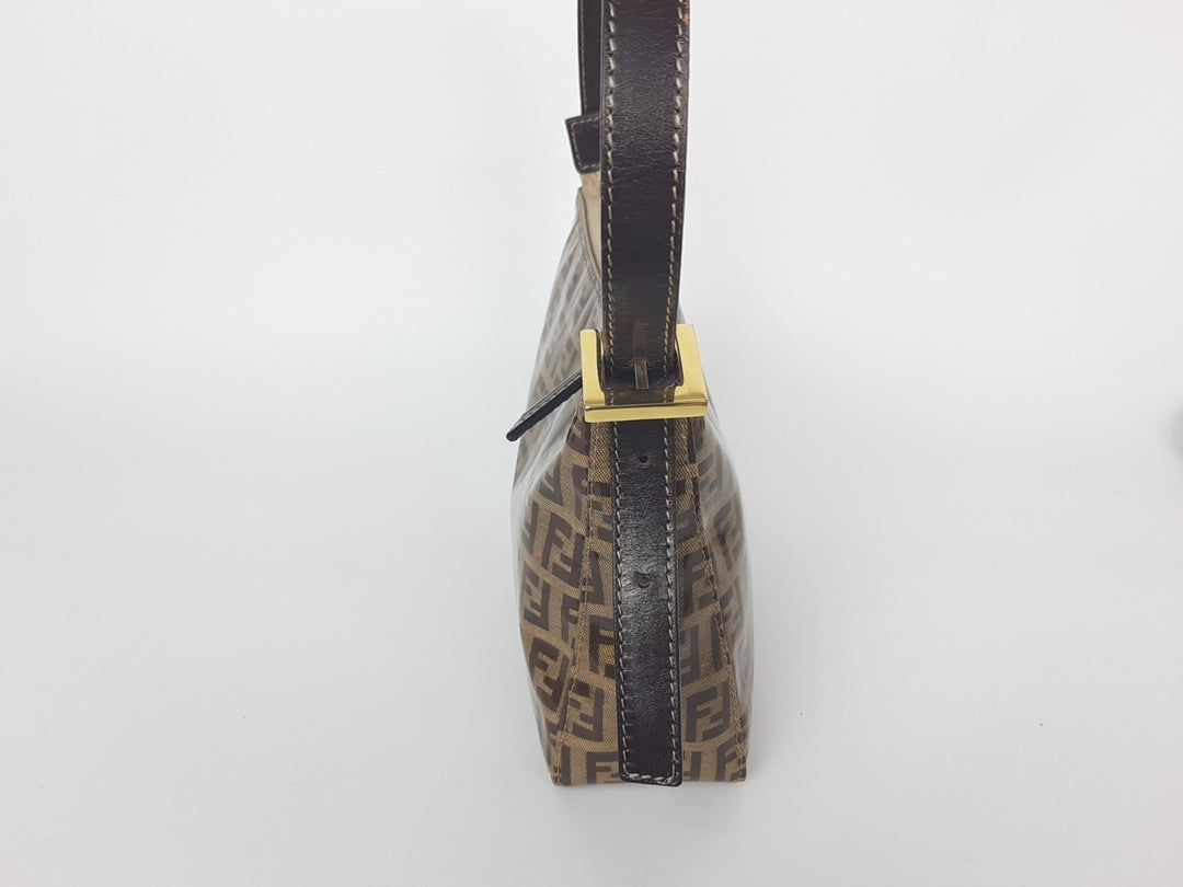 FENDI Zucchino Vinyl PVC Shoulder Bag Brown Mini Pochette FF Monogram4