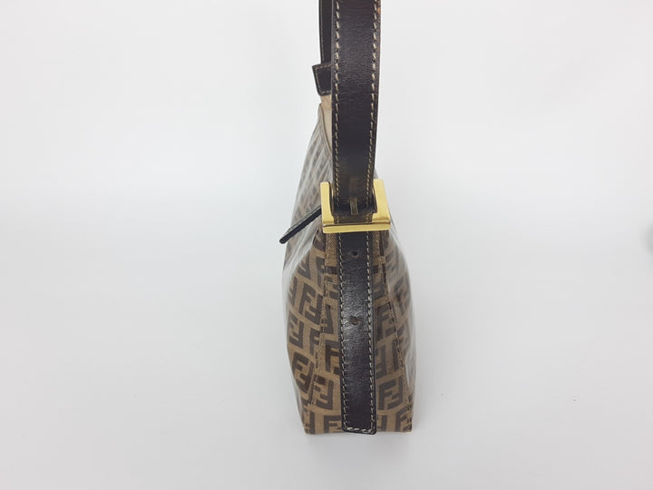 FENDI Zucchino Vinyl PVC Shoulder Bag Brown Mini Pochette FF Monogram4