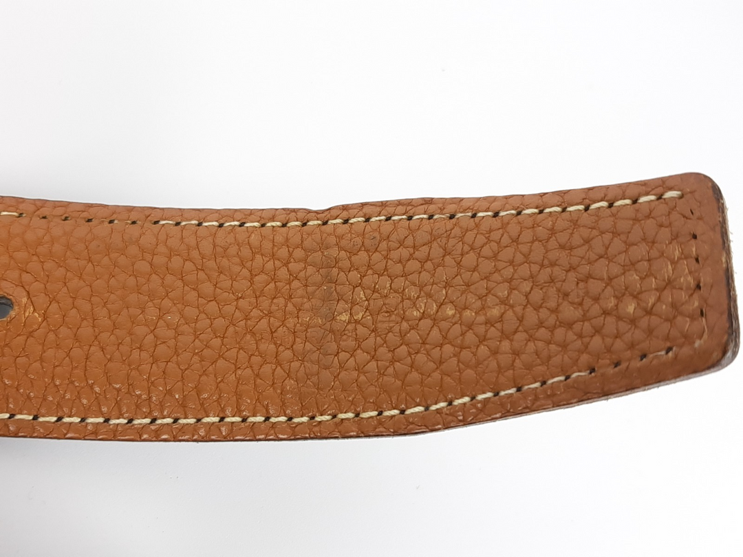 HERMES Constance H Buckle Belt Reversible Leather Orange Black Silver Size 758