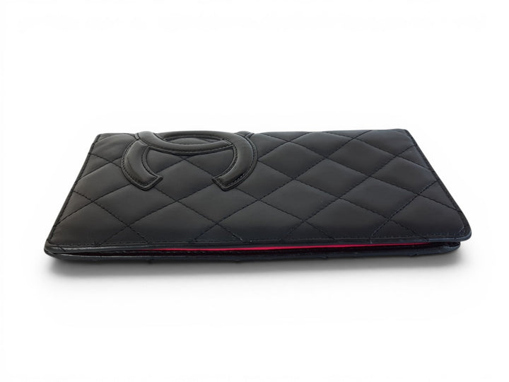 CHANEL Cambon Long Wallet Lambskin White x Black Pink5