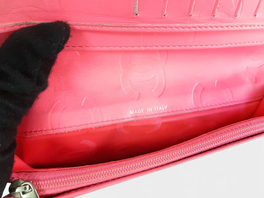 CHANEL Cambon Long Wallet Lambskin White x Black Pink9