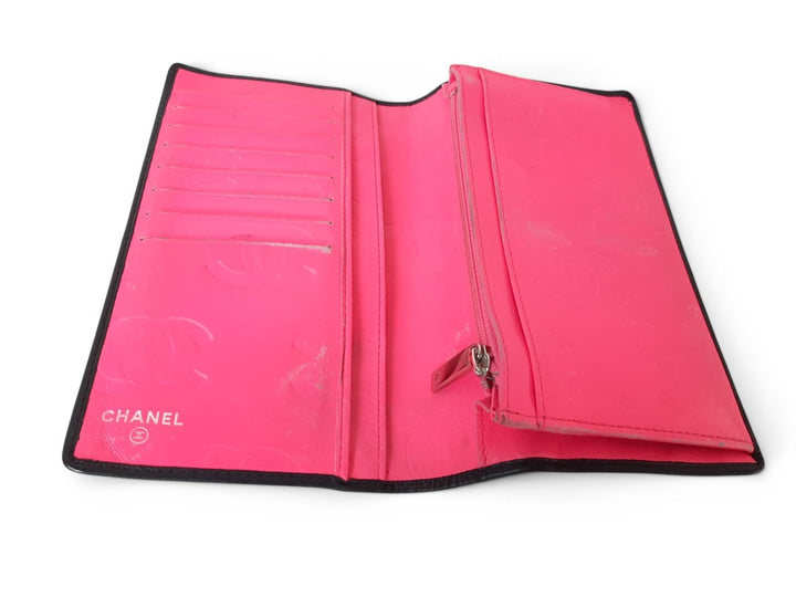 CHANEL Cambon Long Wallet Lambskin White x Black Pink Guarantee Box6
