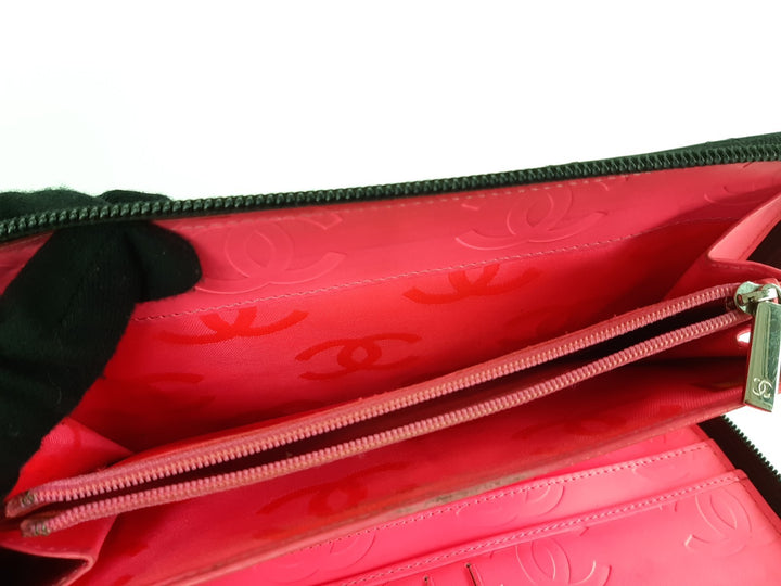 CHANEL Cambon Long Wallet Lambskin Black x Black Pink8