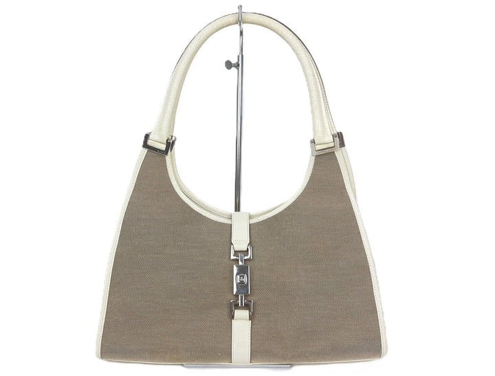 Gucci Jackie GG Canvas Handbag One Shoulder Tote Bag Beige Brown Silver Hardware0