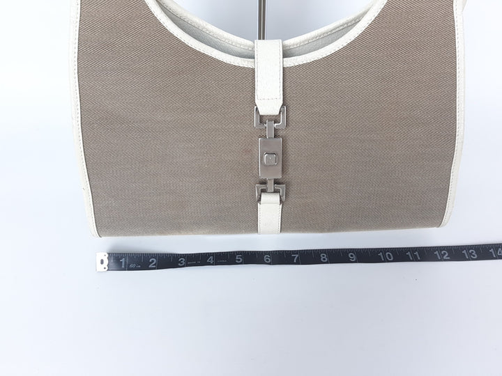 Gucci Jackie GG Canvas Handbag One Shoulder Tote Bag Beige Brown Silver Hardware15