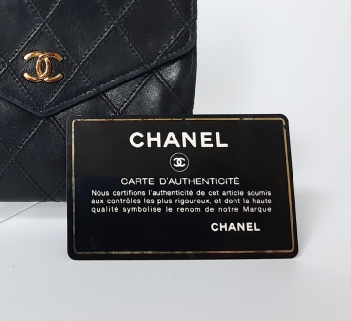 Chanel Bicolore Quilted Leather Folding Wallet Black CC Logo Silver Guarantee10
