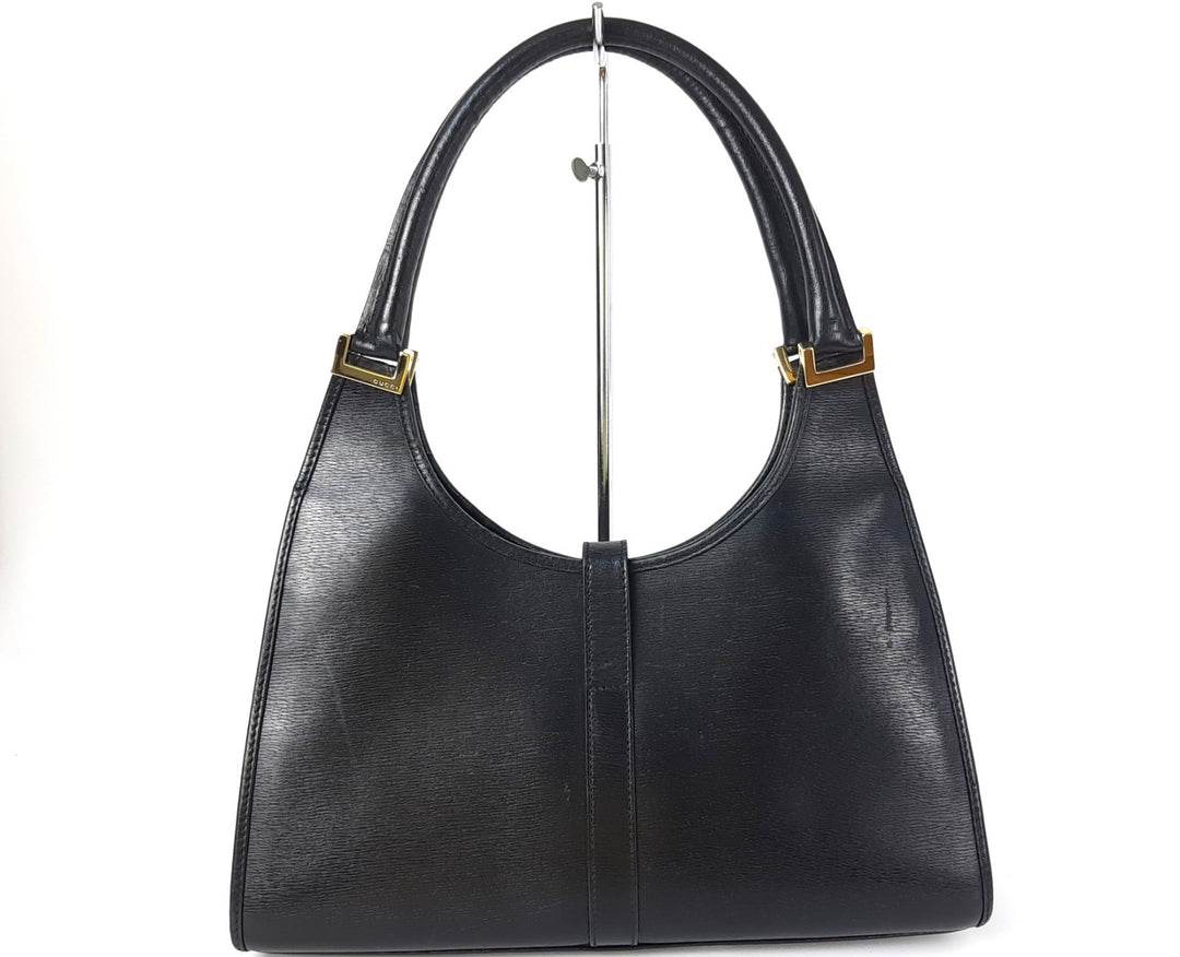 Gucci Jackie GG Leather Handbag One Shoulder Tote Bag Black Gold Hardware1