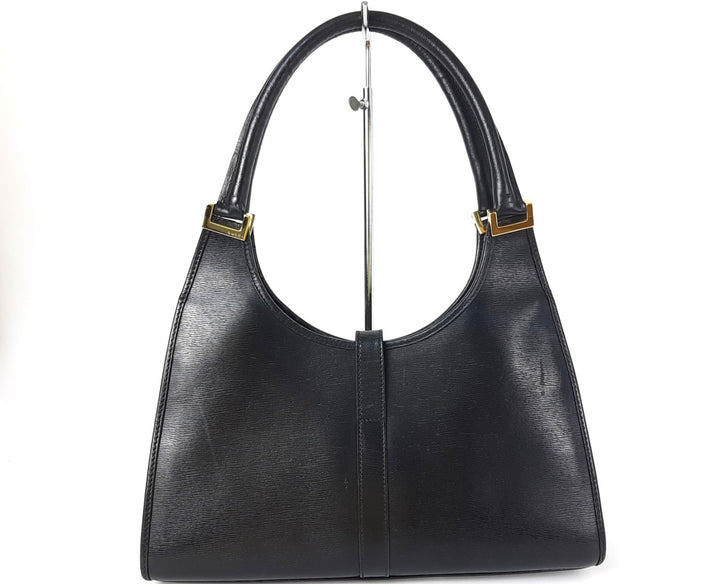 Gucci Jackie GG Leather Handbag One Shoulder Tote Bag Black Gold Hardware1