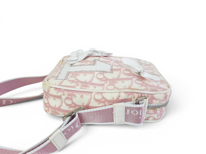 Christian Dior Trotter Canvas Shoulder Bag Pink Silver Shoulder Strap2