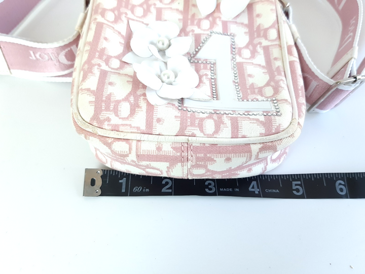 Christian Dior Trotter Canvas Shoulder Bag Pink Silver Shoulder Strap13