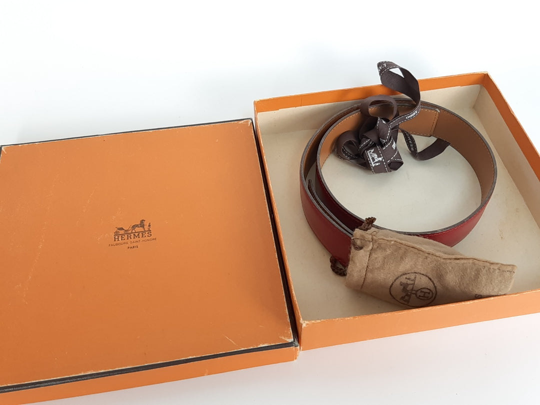 HERMES Constance H Buckle Belt Reversible Leather Red Brown Silver Size 6510