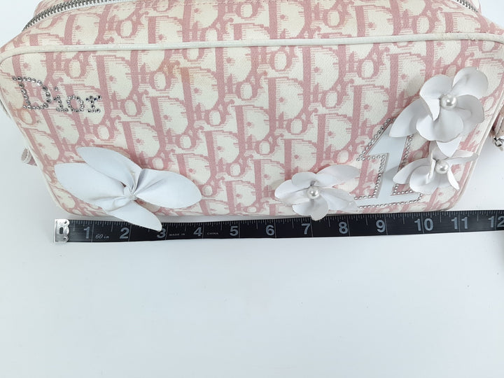 Christian Dior Trotter Canvas Shoulder Bag Pink Silver Shoulder Strap13