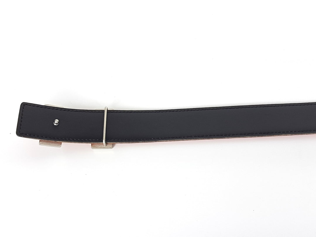 HERMES Constance H Buckle Belt Reversible Leather Orange Black Silver Size 70 R6