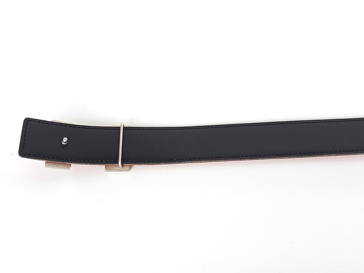 HERMES Constance H Buckle Belt Reversible Leather Orange Black Silver Size 70 R6
