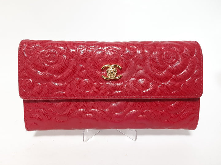 CHANEL Camellia Long Flap Wallet Pink Calfskin 228766670