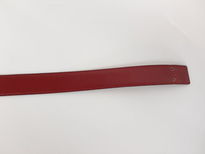 HERMES Constance H Buckle Belt Reversible Leather Red Brown Silver Size 655
