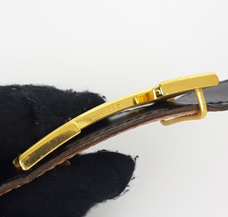 HERMES Constance H Buckle Belt Reversible Leather Orange Black Silver Size 7510