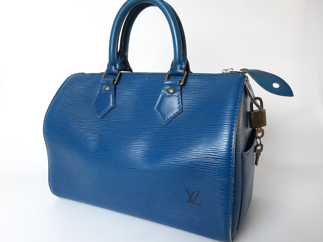 Louis Vuitton Handbag Speedy 25 Epi Leather M43015 Blue Boston VI1904 Padlock0