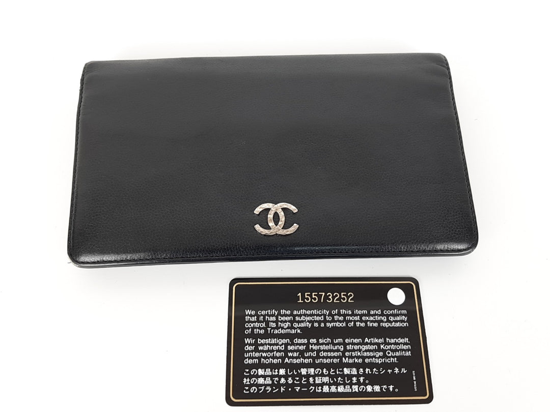CHANEL CC Logo Black Leather Bifold Long Wallet Silver Hardware with Box12