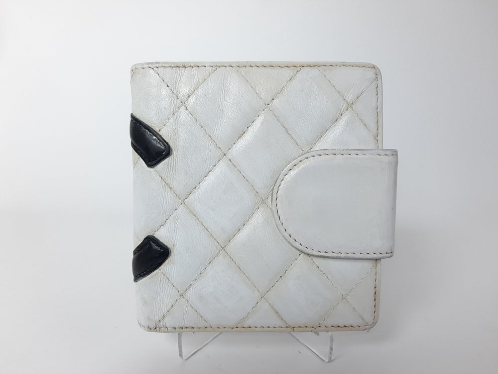 CHANEL Cambon Folding Lambskin Black x White Pink Silver Hardware1