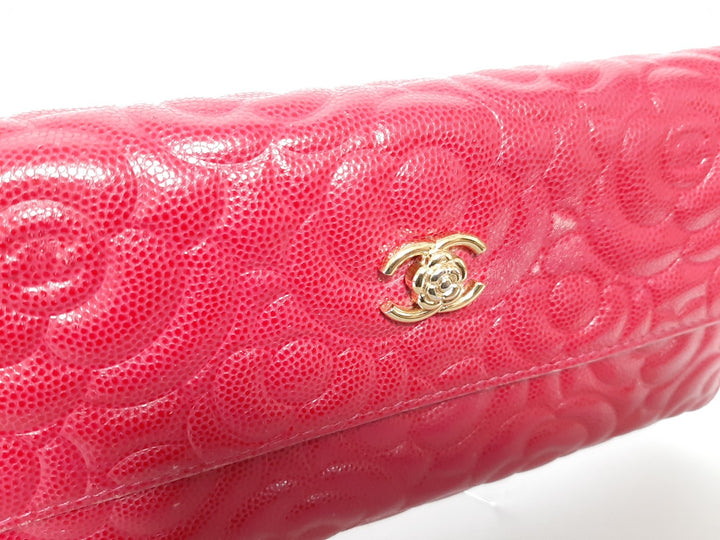 CHANEL Camellia Long Flap Wallet Pink Calfskin 228766671