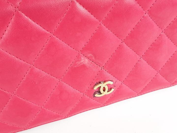 CHANEL Matelasse Quilted Pink Leather Zip Around Long Wallet CC Logo Used10