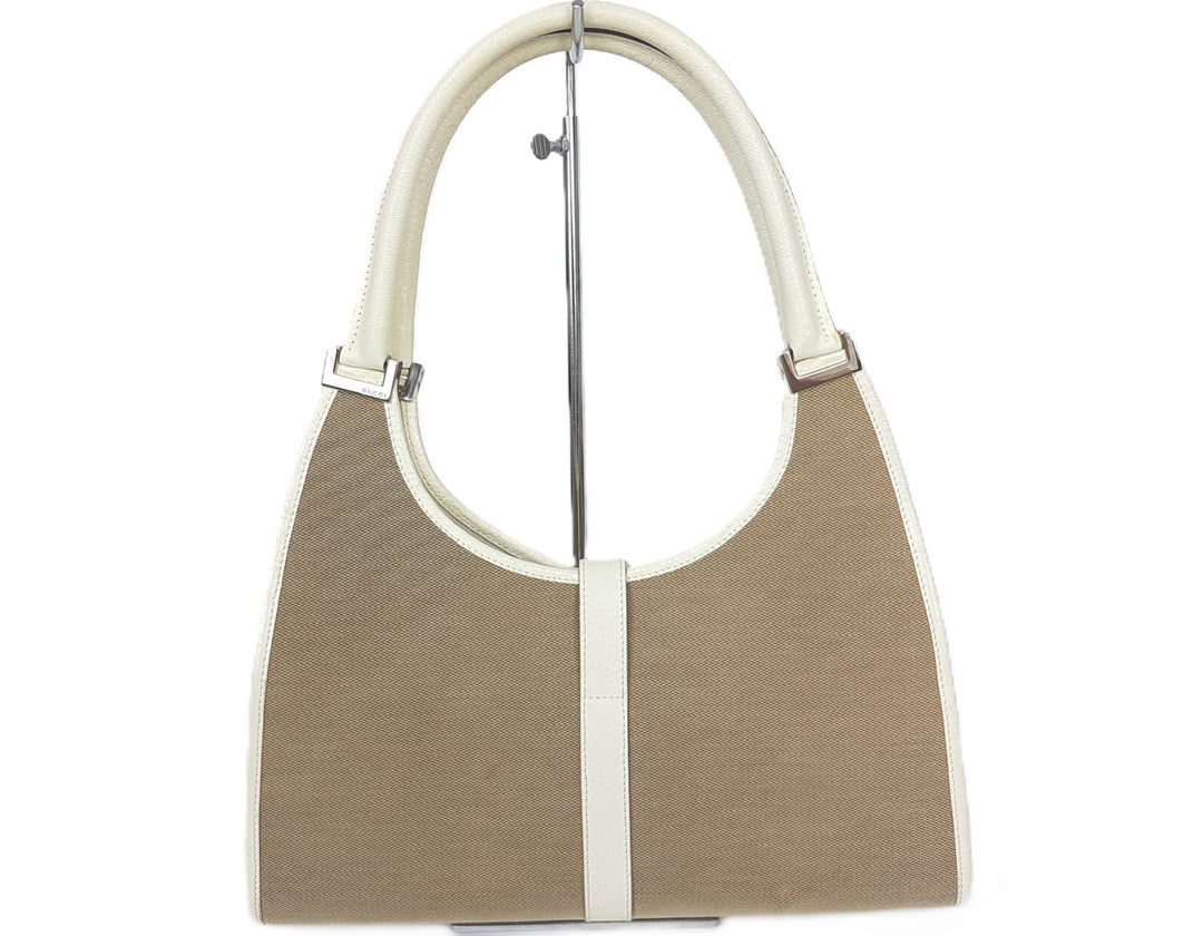 Gucci Jackie GG Canvas Handbag One Shoulder Tote Bag Beige Brown Silver Hardware1