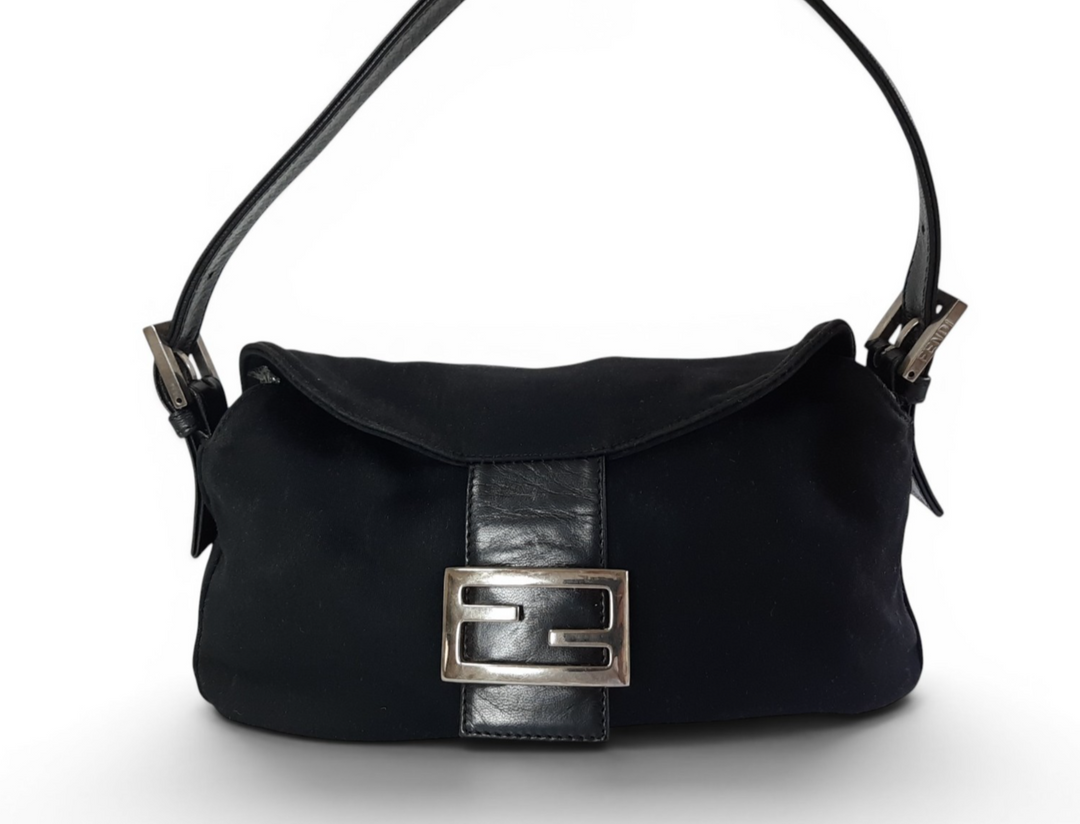 FENDI Zucca Mamma Baguette Shoulder Hand Bag Canvas Leather Black0