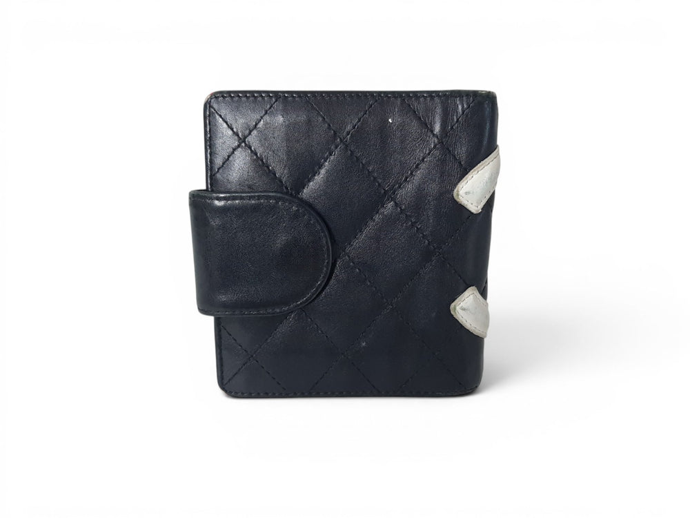 CHANEL Cambon Folding Lambskin Black x White Pink Silver Hardware1
