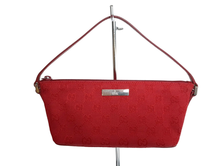 Gucci Bag Accessory Pouch Purse GG Canvas Red Silver Hardware0