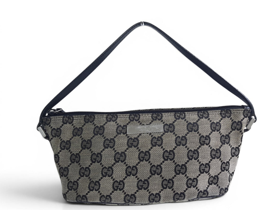 Gucci Bag Accessory Pouch Purse GG Canvas Gray Brown Silver Hardware0