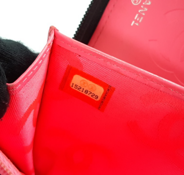 CHANEL Cambon Long Wallet Lambskin Black x Black Pink11