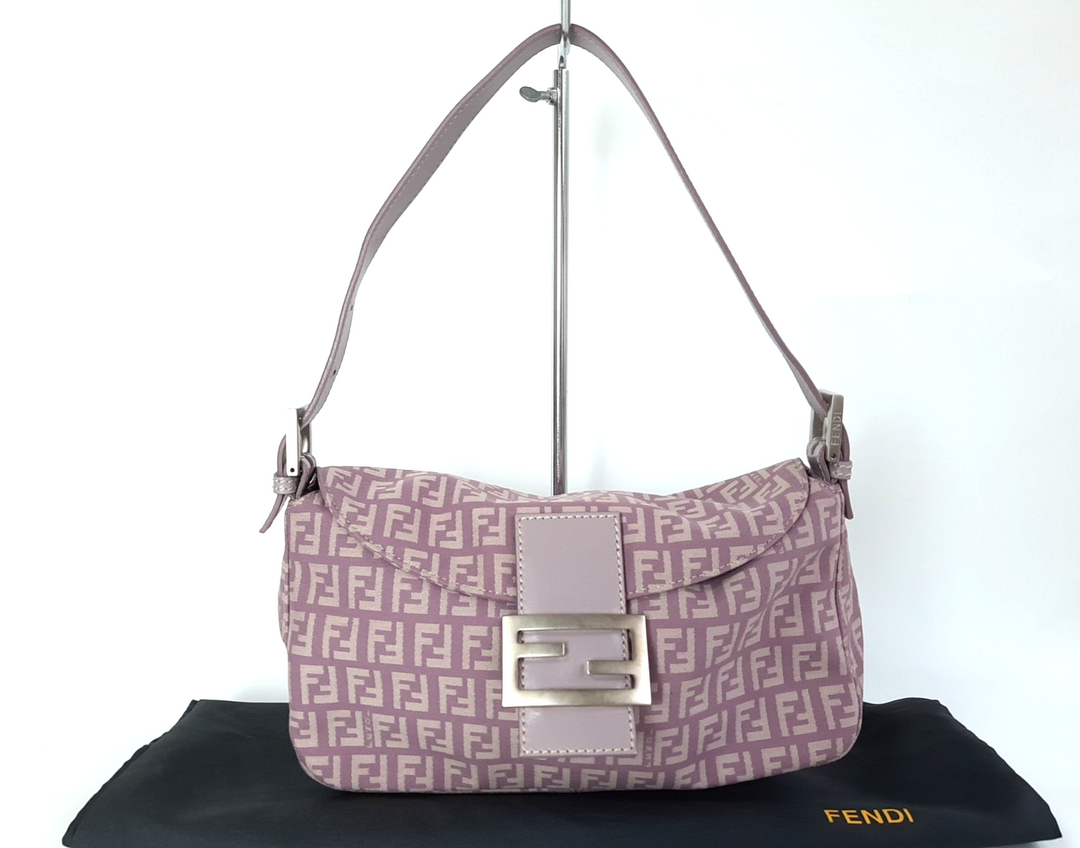 FENDI Zucca Mamma Baguette Shoulder Hand Bag Canvas Leather Pink Dust Bag0