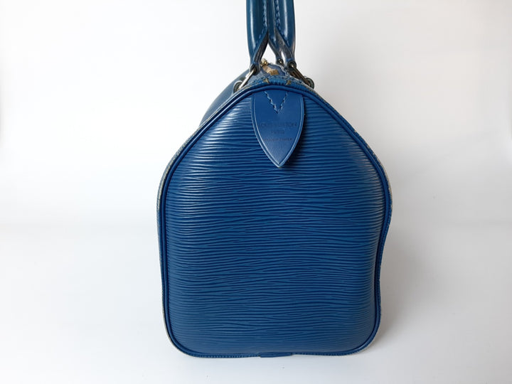 Louis Vuitton Handbag Speedy 25 Epi Leather M43015 Blue Boston VI1904 Padlock3
