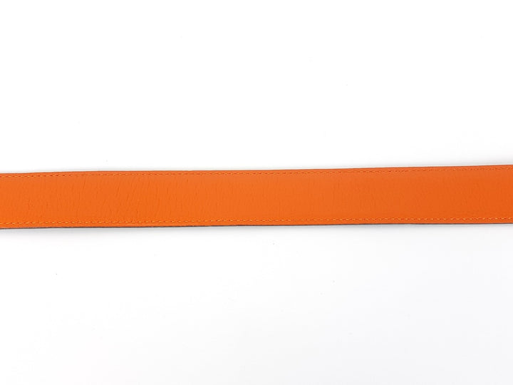 HERMES Constance H Buckle Belt Reversible Leather Orange Black Silver Size 70 R3