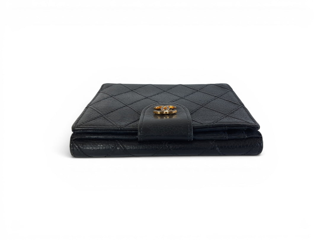 Chanel Bicolore Quilted Leather Folding Wallet Black CC Logo Silver4