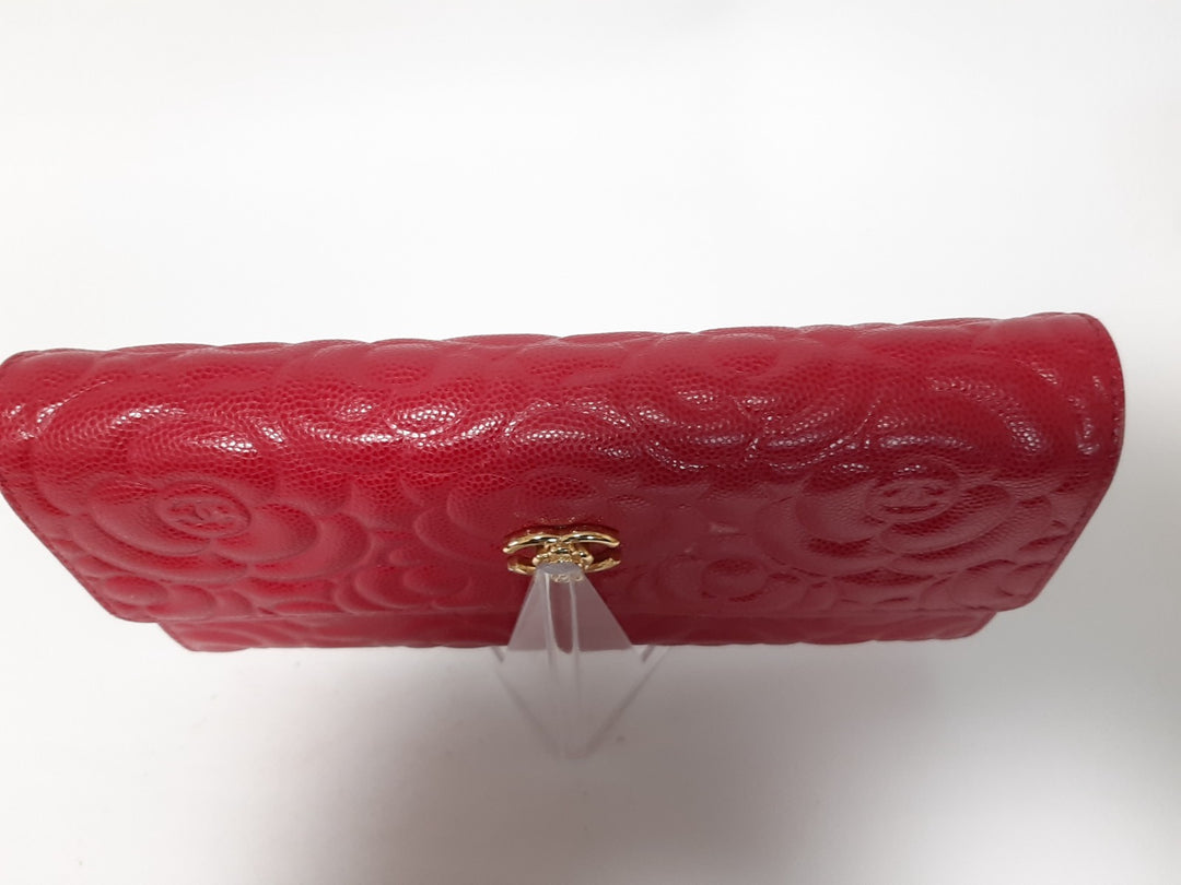 CHANEL Camellia Long Flap Wallet Pink Calfskin 228766675