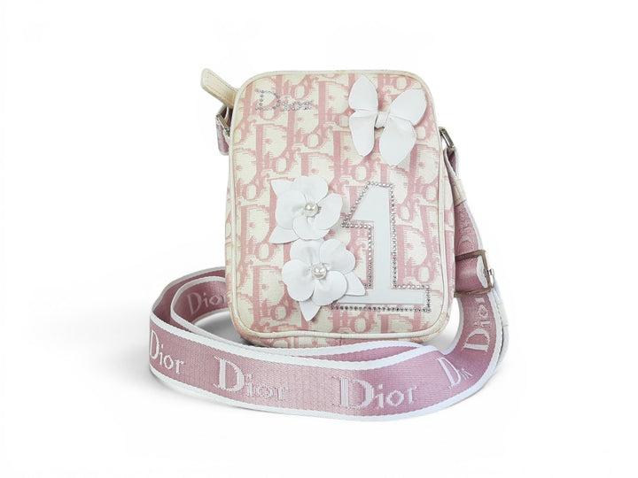 Christian Dior Trotter Canvas Shoulder Bag Pink Silver Shoulder Strap0