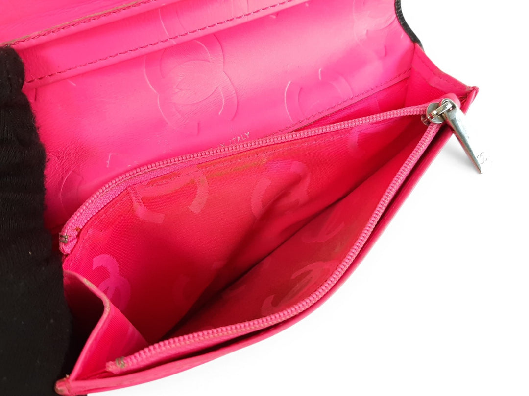 CHANEL Cambon Long Wallet Lambskin White x Black Pink10