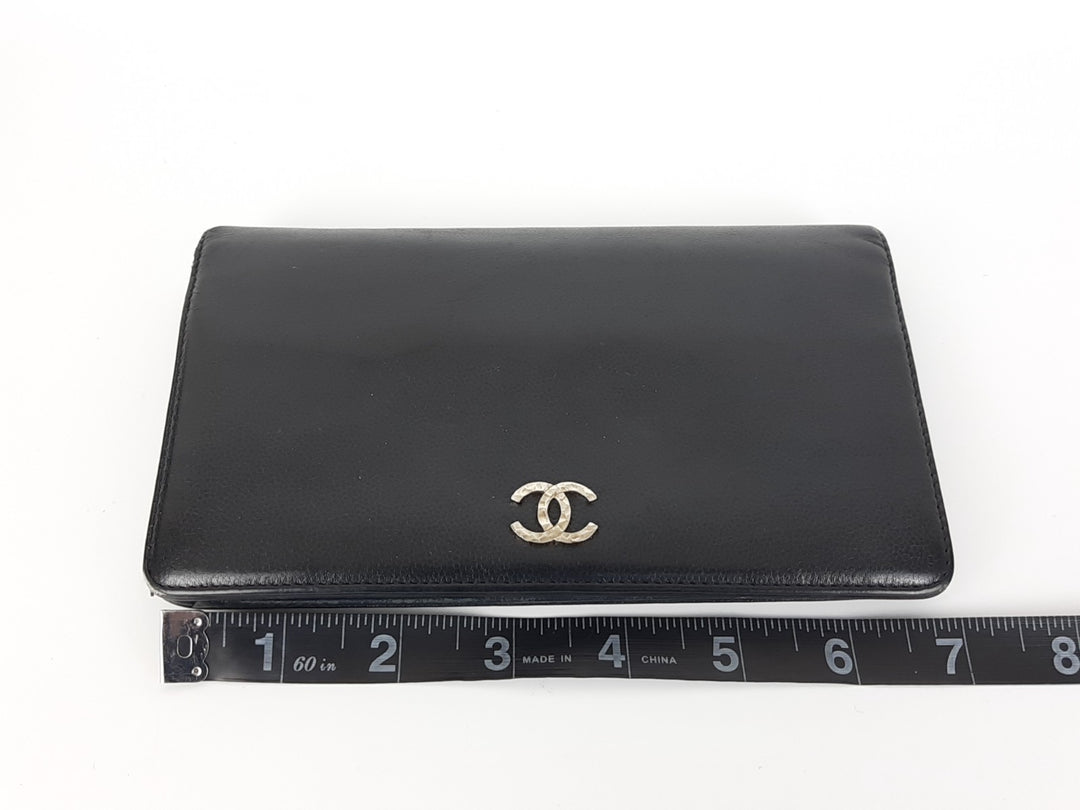 CHANEL CC Logo Black Leather Bifold Long Wallet Silver Hardware with Box15