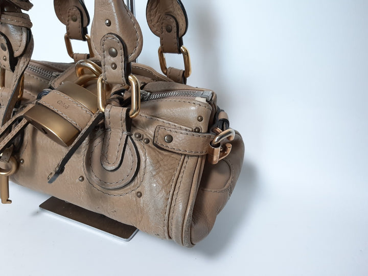 Chloe Mini Paddington Handbag Beige Light Brown Leather Gold Padlock Key3