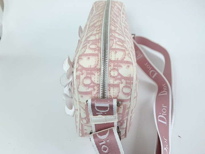 Christian Dior Trotter Canvas Shoulder Bag Pink Silver Shoulder Strap4