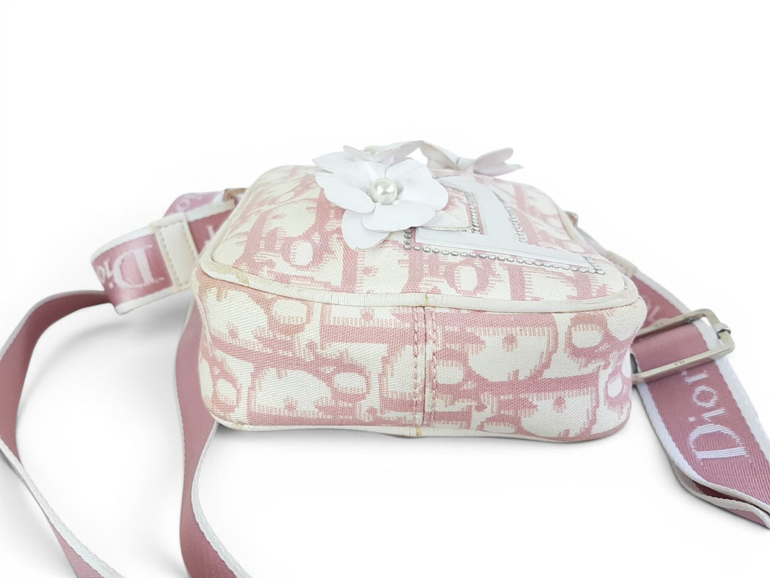 Christian Dior Trotter Canvas Shoulder Bag Pink Silver Shoulder Strap3