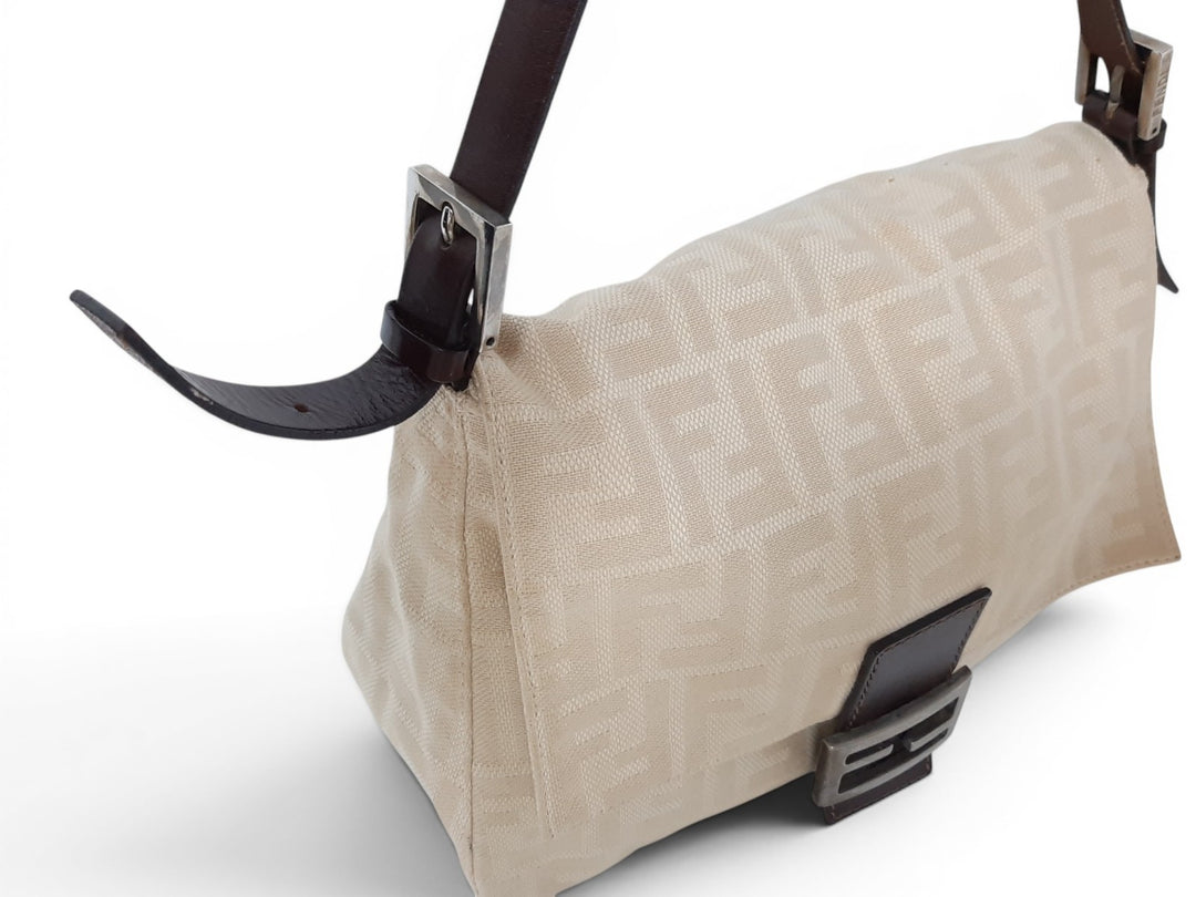 FENDI Zucca Mamma Baguette Shoulder Hand Bag Canvas Leather Beige1